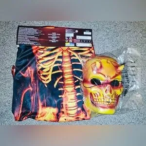 Rubie's Child's Forum Fire Devil Costume - Hooded Shirt With Bones & Horned Mask, Size Medium